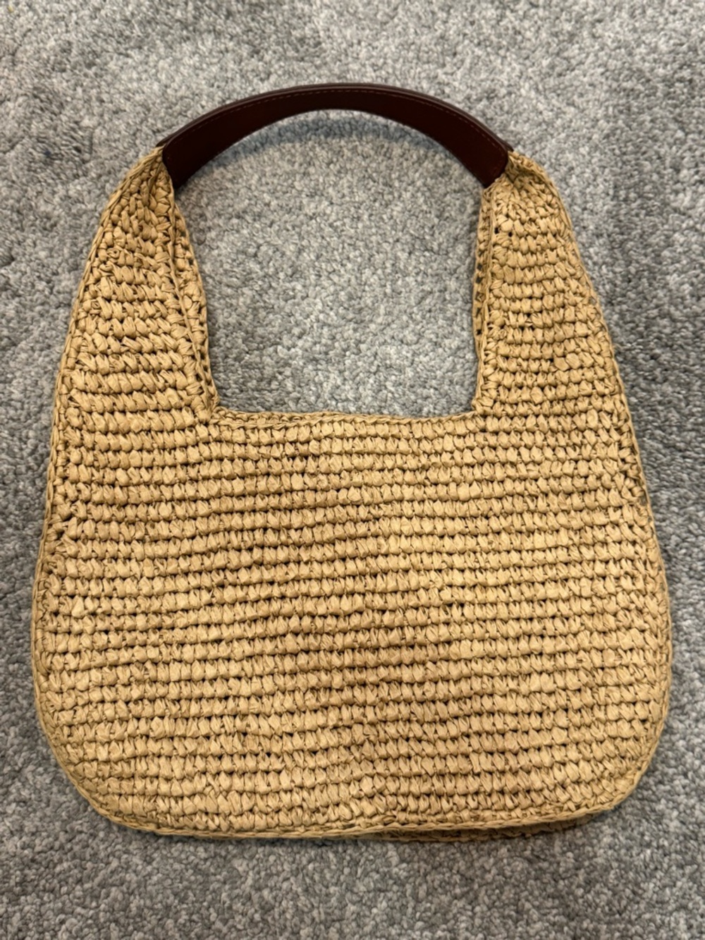 J. Crew Woven Straw Shoulder Bag with Brown Handle - Picture 3 of 6